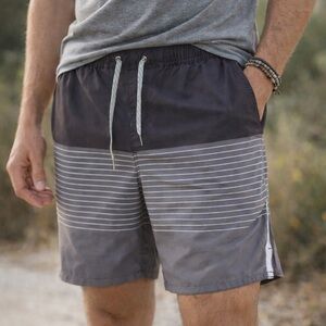 Vuori charcoal grey striped lined trail shorts